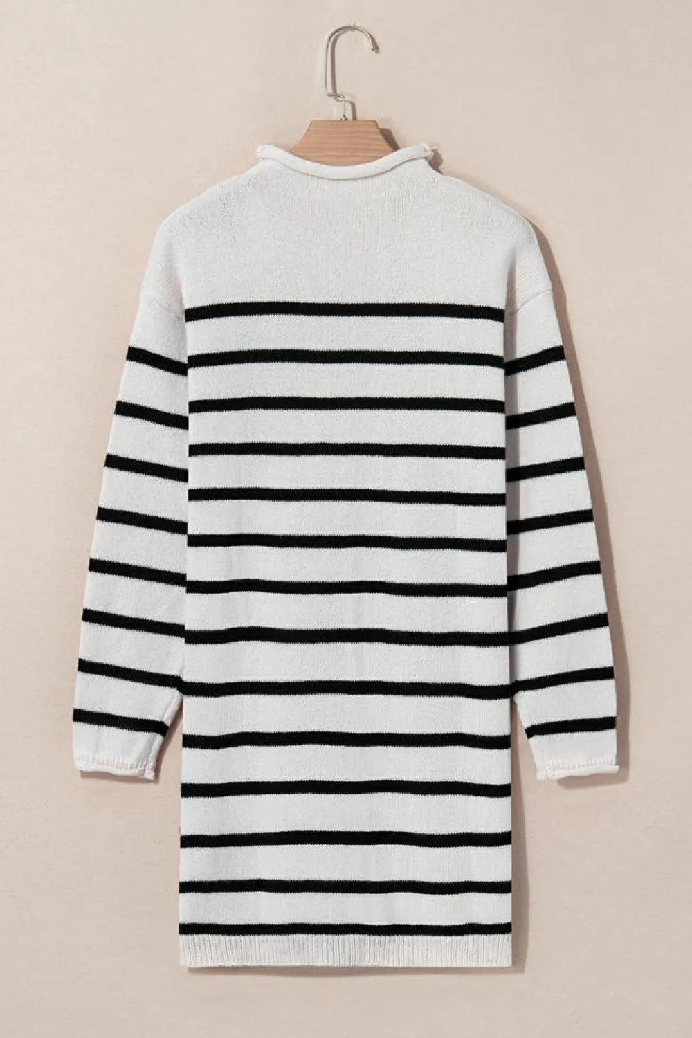 Outlet Dear-Lover Long Sleeve High Neck Sweater Dress Apricot Stripe