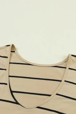 Online Dear-Lover Striped Casual Slit Long Dress Apricot