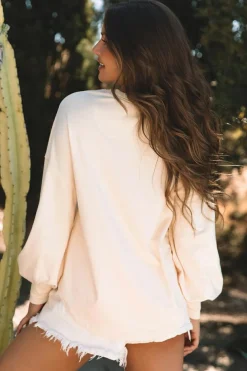 New Dear-Lover Studded Star Graphic Oversized Long Sleeve Top Apricot