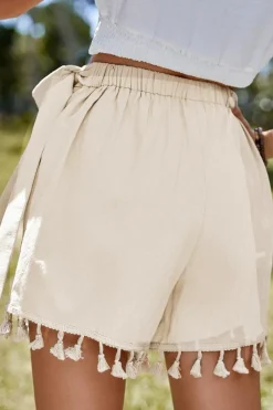 Outlet Dear-Lover Tassel Trim Wrap Knot Side Bohemian Style Mini Skort Apricot