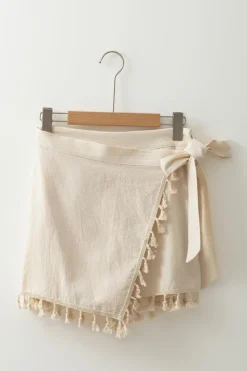 Outlet Dear-Lover Tassel Trim Wrap Knot Side Bohemian Style Mini Skort Apricot