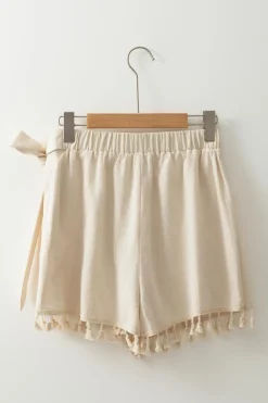 Outlet Dear-Lover Tassel Trim Wrap Knot Side Bohemian Style Mini Skort Apricot