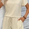Outlet Dear-Lover Textured Crew Neck Tee and Shorts Set Apricot