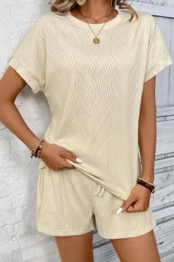 Outlet Dear-Lover Textured Crew Neck Tee and Shorts Set Apricot