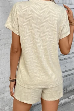 Outlet Dear-Lover Textured Crew Neck Tee and Shorts Set Apricot