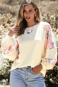 New Dear-Lover Textured Floral Patchwork Balloon Sleeve Blouse Apricot