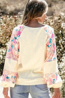 New Dear-Lover Textured Floral Patchwork Balloon Sleeve Blouse Apricot