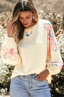 New Dear-Lover Textured Floral Patchwork Balloon Sleeve Blouse Apricot