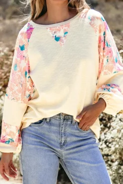 New Dear-Lover Textured Floral Patchwork Balloon Sleeve Blouse Apricot