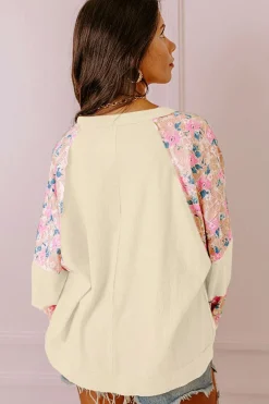New Dear-Lover Textured Floral Patchwork Balloon Sleeve Blouse Apricot