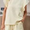 Outlet Dear-Lover Textured Ruffled Sleeve Tee and Drawstring Shorts Set Apricot