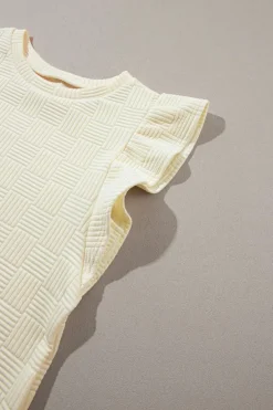 Outlet Dear-Lover Textured Ruffled Sleeve Tee and Drawstring Shorts Set Apricot
