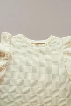 Outlet Dear-Lover Textured Ruffled Sleeve Tee and Drawstring Shorts Set Apricot