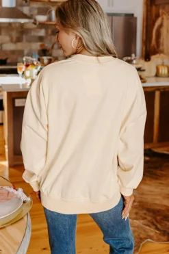 Online Dear-Lover THANKS Chenille Embroidered Drop Shoulder Graphic Sweatshirt Apricot