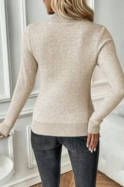 Hot Dear-Lover Thermal Lined Ribbed Knit Mock Neck Sweater Apricot