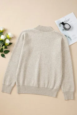 Hot Dear-Lover Thermal Lined Ribbed Knit Mock Neck Sweater Apricot