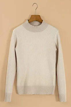 Hot Dear-Lover Thermal Lined Ribbed Knit Mock Neck Sweater Apricot