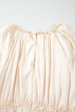 Clearance Dear-Lover Tiered Ruffled Puff Sleeve Loose Fit Mini Dress Apricot