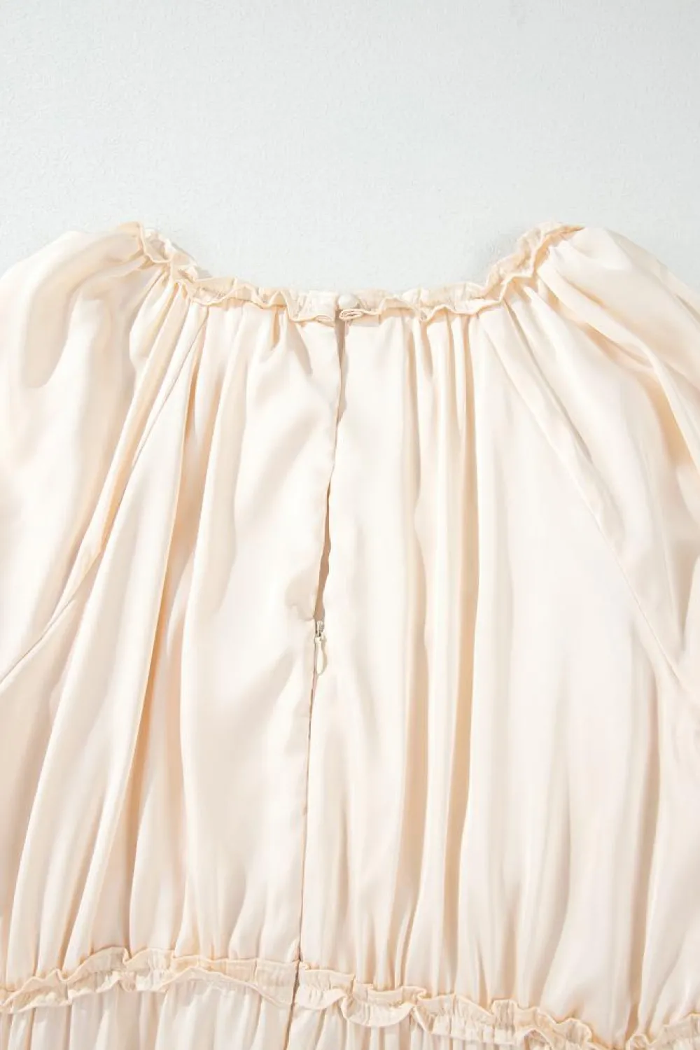 Clearance Dear-Lover Tiered Ruffled Puff Sleeve Loose Fit Mini Dress Apricot
