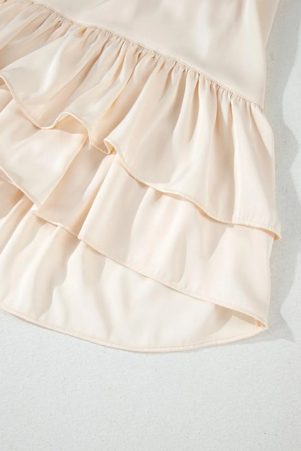 Clearance Dear-Lover Tiered Ruffled Puff Sleeve Loose Fit Mini Dress Apricot