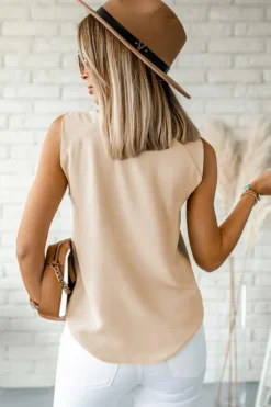 Sale Dear-Lover V Neck Knotted Shoulder Vest Apricot