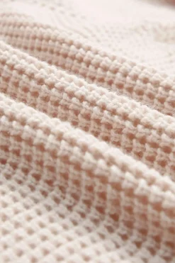 Sale Dear-Lover Waffle Knit Buttons Hooded Sweater with Pocket Apricot
