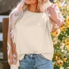 Fashion Dear-Lover Western Print Patch Long Sleeve Top Apricot