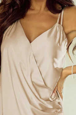 Best Dear-Lover Wrap V Neck Ruched Satin Cami Top Apricot