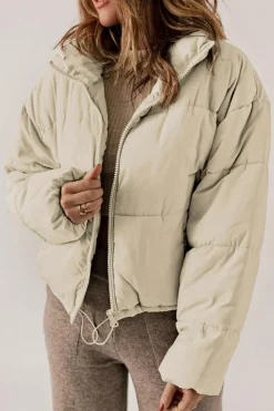 Outlet Dear-Lover Zip Up Drawstring Hem Puffer Jackets Apricot