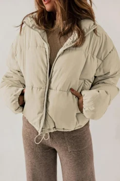 Outlet Dear-Lover Zip Up Drawstring Hem Puffer Jackets Apricot