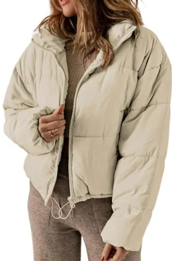 Outlet Dear-Lover Zip Up Drawstring Hem Puffer Jackets Apricot
