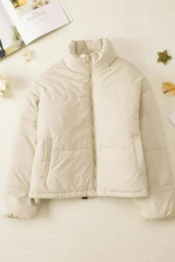 Outlet Dear-Lover Zip Up Drawstring Hem Puffer Jackets Apricot