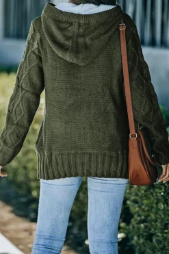 Outlet Dear-Lover Army Fur Hood Horn Button Sweater Cardigan Green