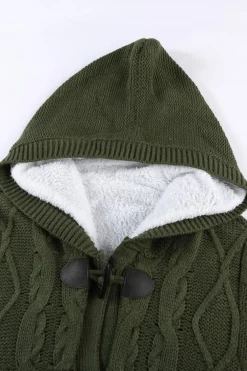 Outlet Dear-Lover Army Fur Hood Horn Button Sweater Cardigan Green