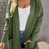 Sale Dear-Lover Army Knit Texture Long Cardigan Green