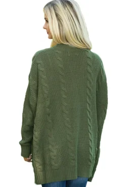 Sale Dear-Lover Army Knit Texture Long Cardigan Green