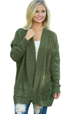 Sale Dear-Lover Army Knit Texture Long Cardigan Green