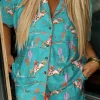 Fashion Dear-Lover Cowgirl Country Print Pajamas Set Aruba Blue