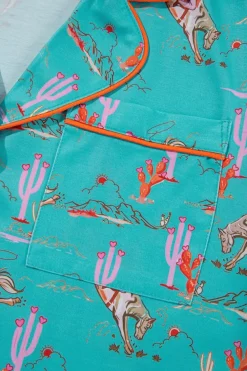Fashion Dear-Lover Cowgirl Country Print Pajamas Set Aruba Blue