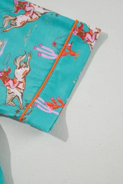 Fashion Dear-Lover Cowgirl Country Print Pajamas Set Aruba Blue