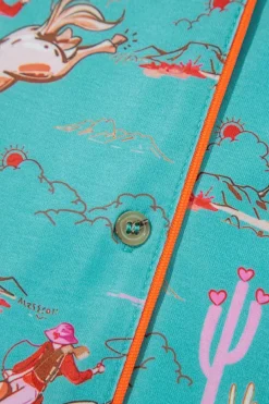 Fashion Dear-Lover Cowgirl Country Print Pajamas Set Aruba Blue