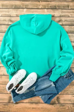 Sale Dear-Lover Fleece Lined Half Zipper Kangaroo Pockets Loose Hoodie Aruba Blue