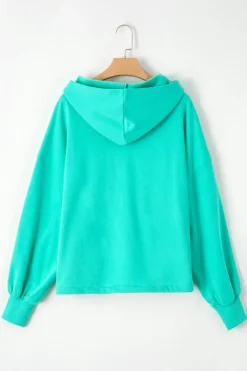 Sale Dear-Lover Fleece Lined Half Zipper Kangaroo Pockets Loose Hoodie Aruba Blue