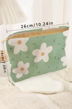 New Dear-Lover Flower Print Zipper Corduroy Big Cosmetic Bag Aruba Blue
