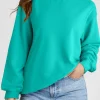 Online Dear-Lover Plain Drop Shoulder Crewneck Pullover Sweatshirt Aruba Blue