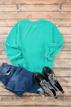 Online Dear-Lover Plain Drop Shoulder Crewneck Pullover Sweatshirt Aruba Blue