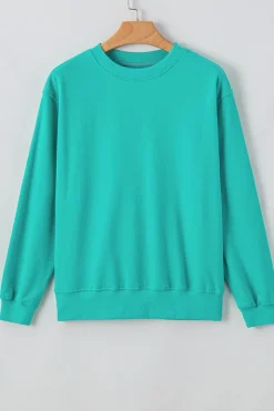 Online Dear-Lover Plain Drop Shoulder Crewneck Pullover Sweatshirt Aruba Blue