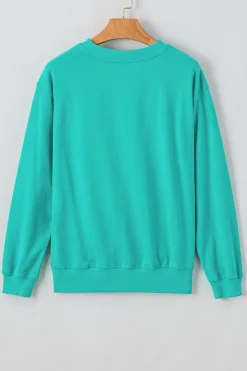 Online Dear-Lover Plain Drop Shoulder Crewneck Pullover Sweatshirt Aruba Blue