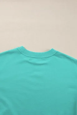 Online Dear-Lover Plain Drop Shoulder Crewneck Pullover Sweatshirt Aruba Blue