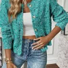 Best Dear-Lover Rhinestone Decor Multicolor Confetti Sweater Cardigan Aruba Blue